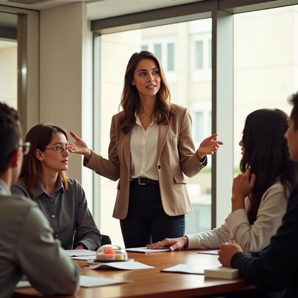 A confident woman leading a team