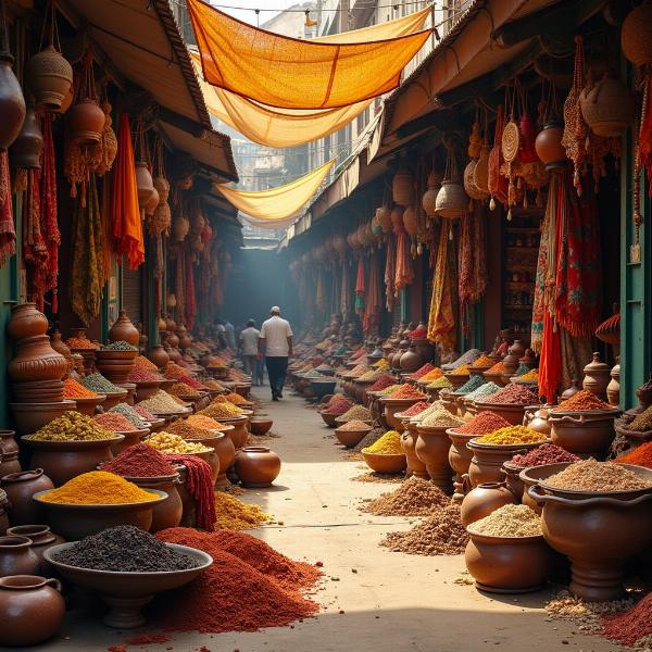 Goods in a bustling Indian market