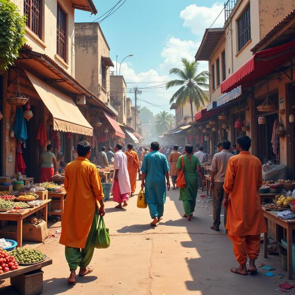 Bustling marketplace scene