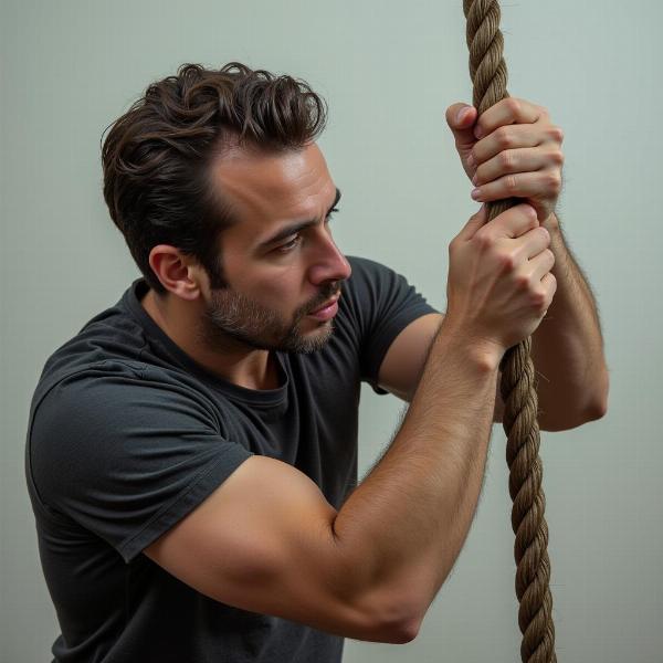 Man holding onto a rope