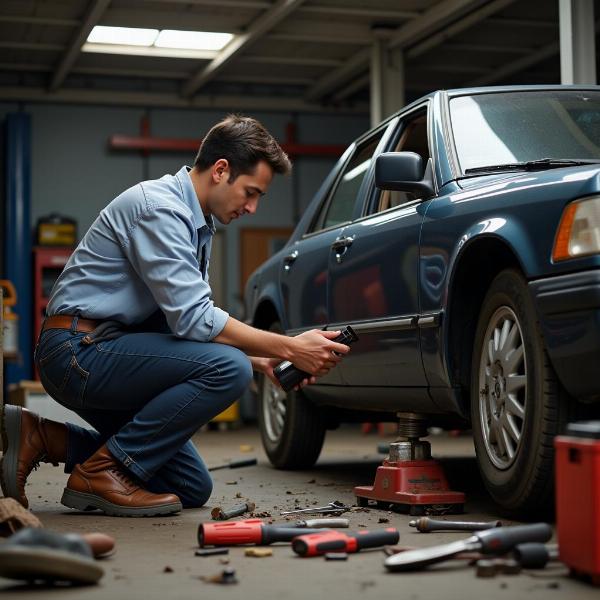 Mechanic Working on a Car in India