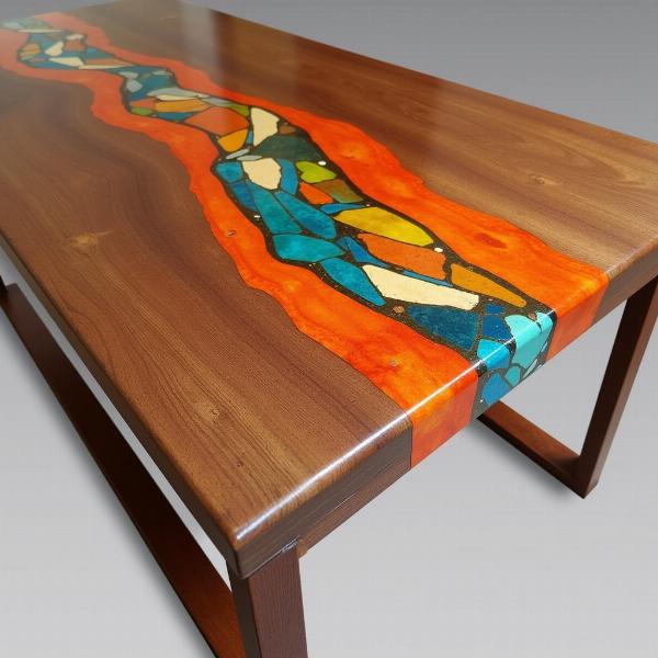 Modern resin inlay work on a wooden table