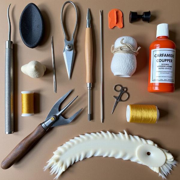 Modern taxidermy tools and materials used for preservation.