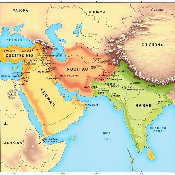 Map depicting the extent of the Mughal Empire during Babar's reign.