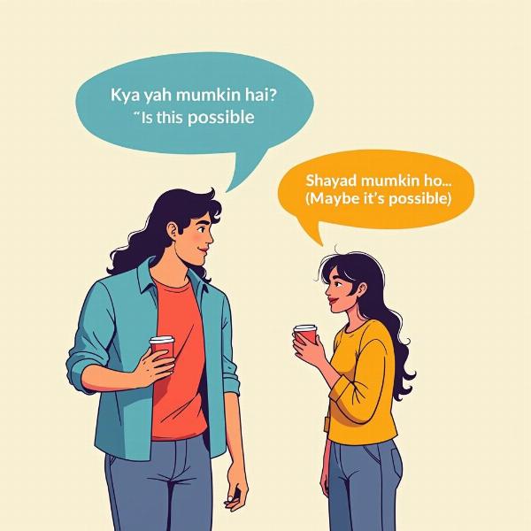 Illustrating the use of "mumkin" in a casual Hindi conversation