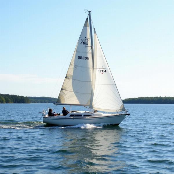 A boat scudding across the lake