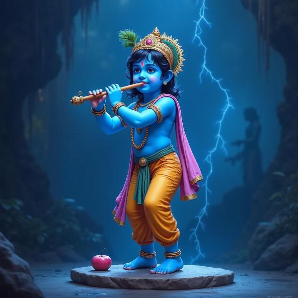 Lord Krishna depicted in blue