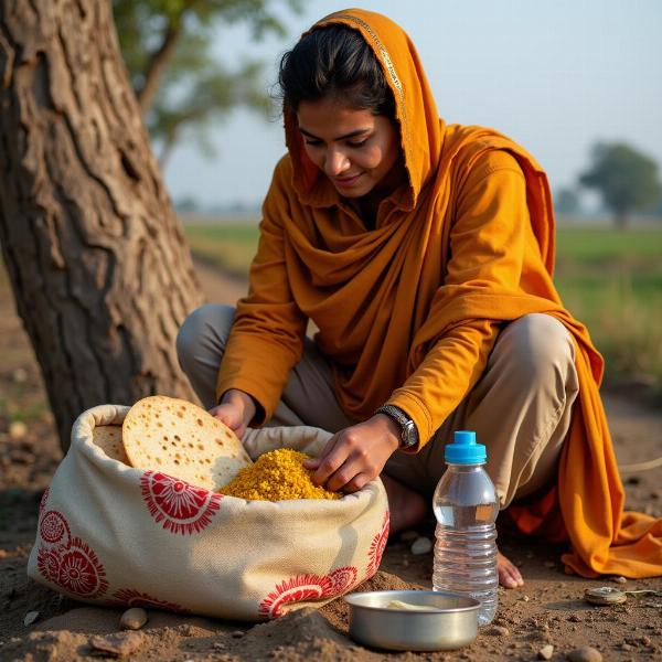 Traveler packing food and water