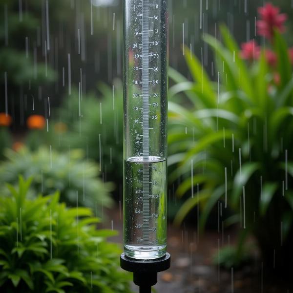 Rain gauge measuring moderate rainfall