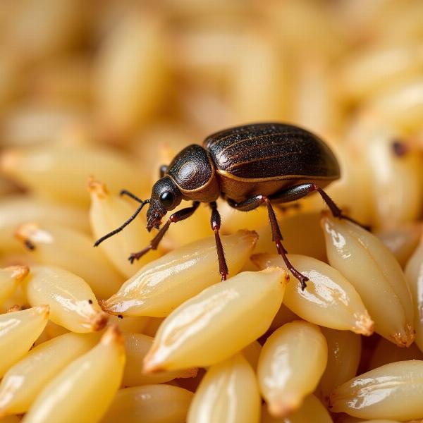 Rice Weevil (धान का घुन) damaging rice grains