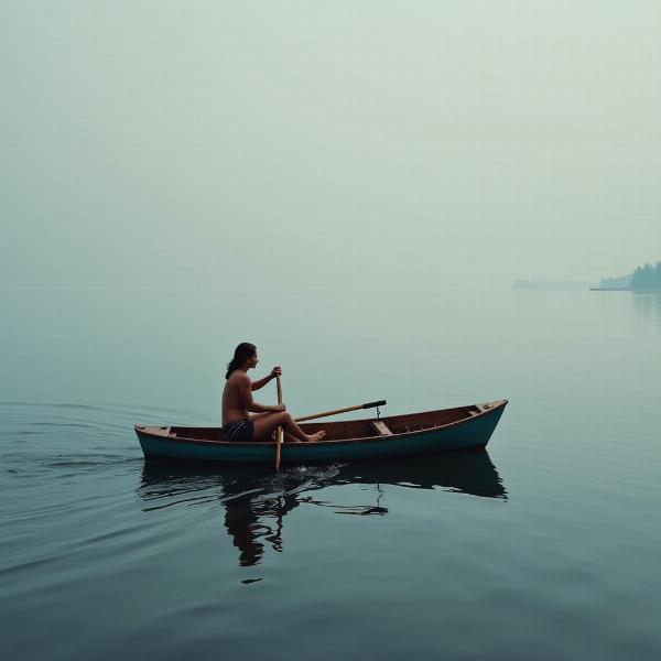 A person rowing a boat on a lake