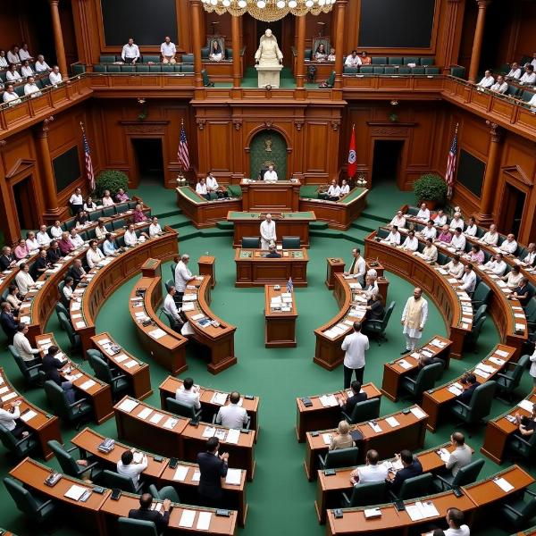 Indian Parliament with the ruling party in session