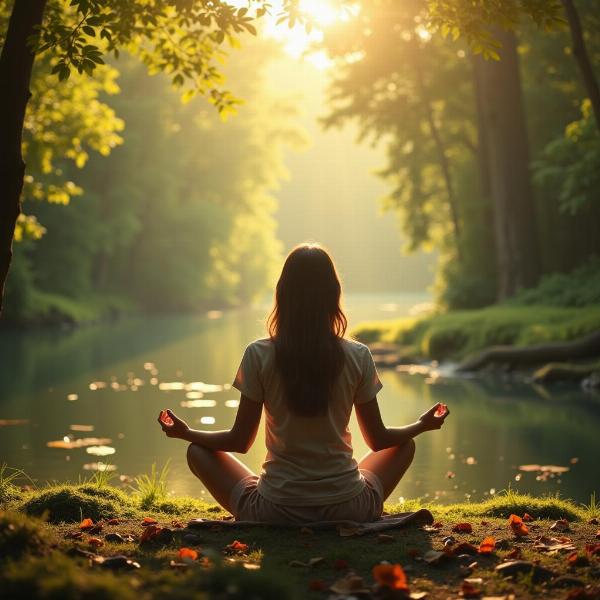 A person meditating amidst nature