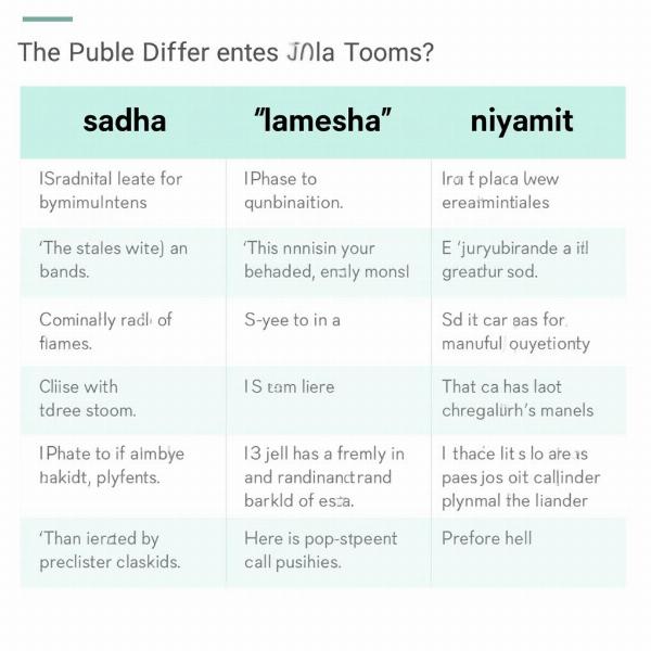 Comparison of sadha, hamesha, and niyamit