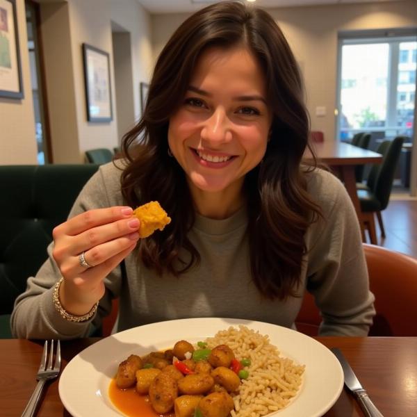 A person enjoying a satisfying Indian meal