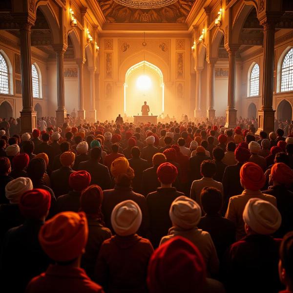 A Sikh congregation performing Kirtan in a Gurdwara.