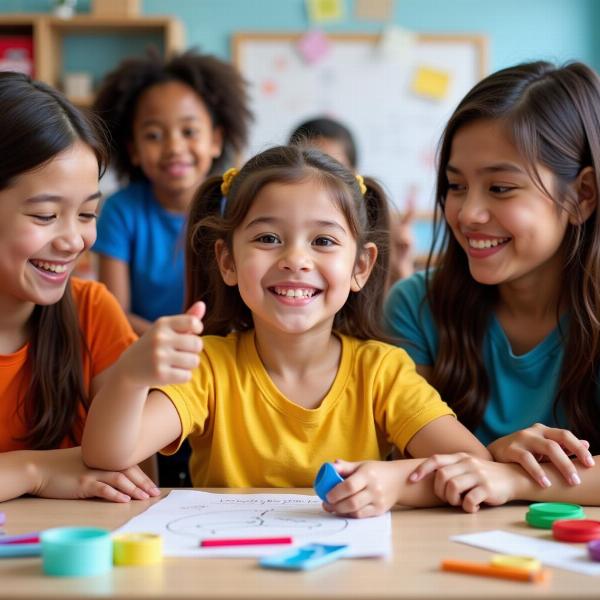 Special child interacting in a classroom setting