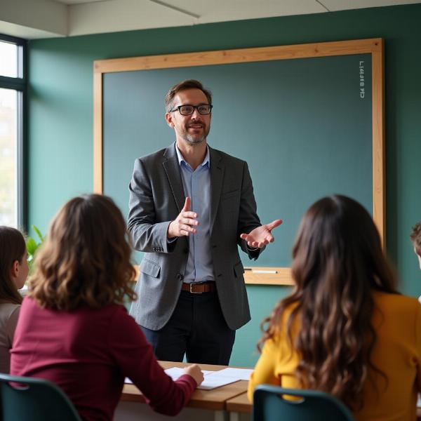 Teacher firmly instructing students