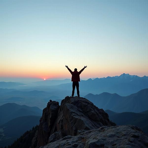 Person reaching the summit of a mountain