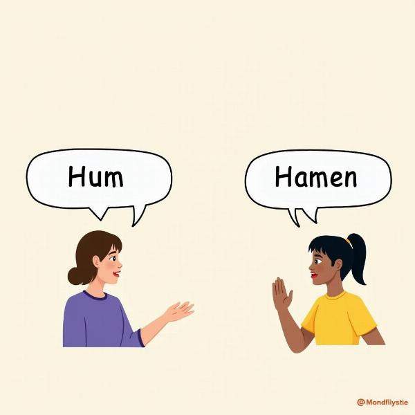 Example conversation using "hum" and "hamen"