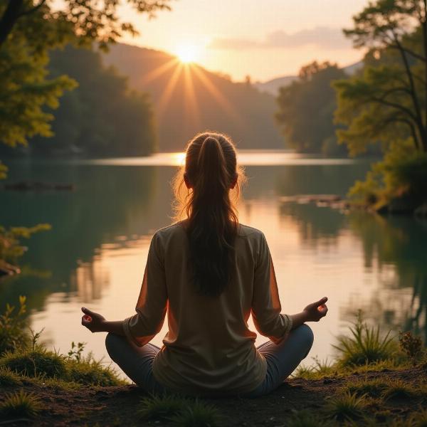 Woman meditating peacefully in nature