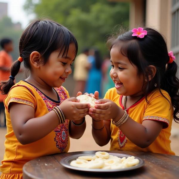 Children showing kindness in India