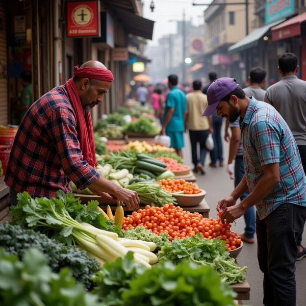 Street vendor selling vegetables in India