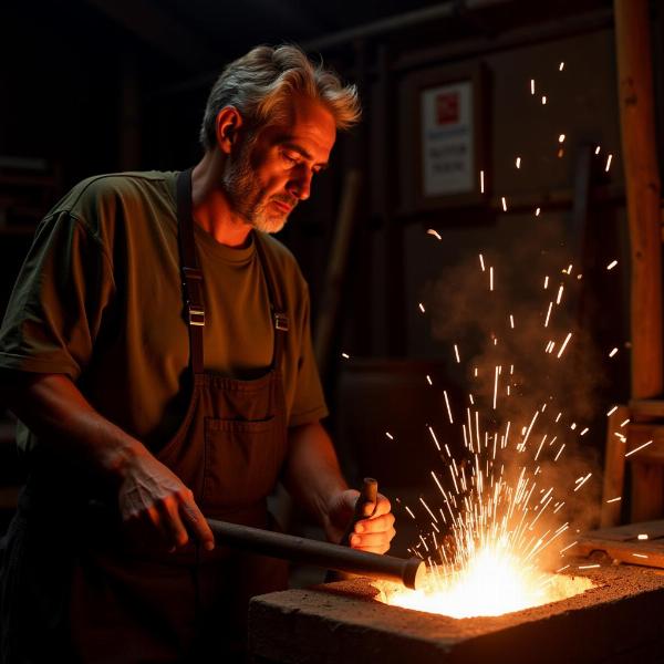 Blacksmith Using Mashak Bellows