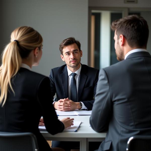 Corporate lawyer advising clients