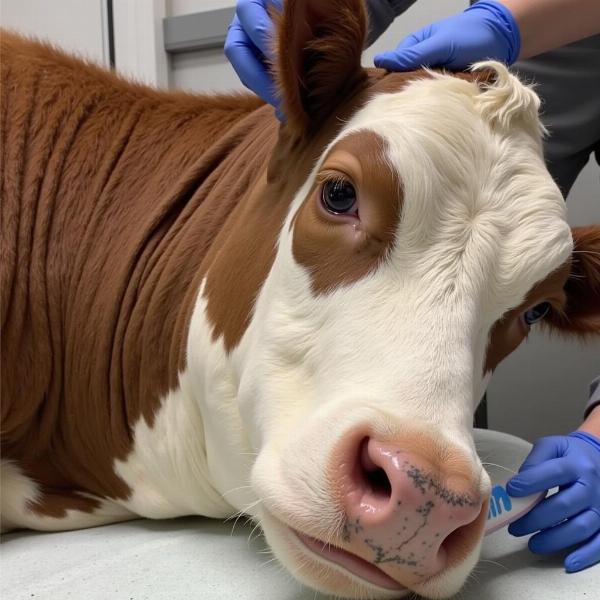 Cow Recovering After Dehorning with Bilateral Cornual Block