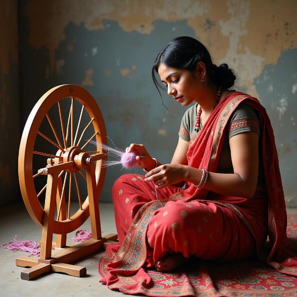 Distaff Symbolism: Woman Spinning Yarn