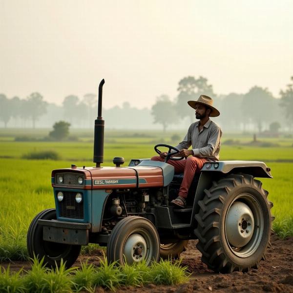 Farmer using a tractor