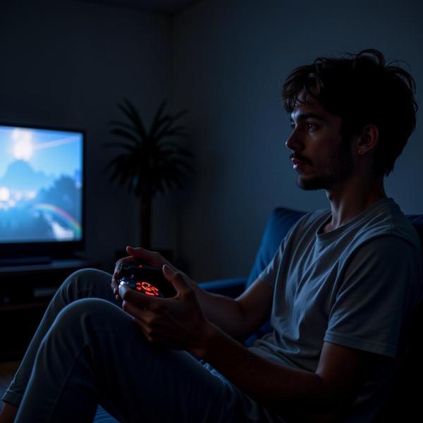 Person engrossed in playing a game