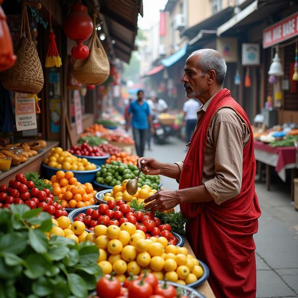 Indian Greengrocer at a Market