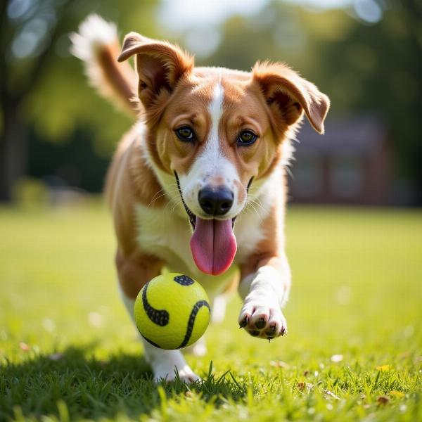 Happy Spayed Dog Playing Fetch