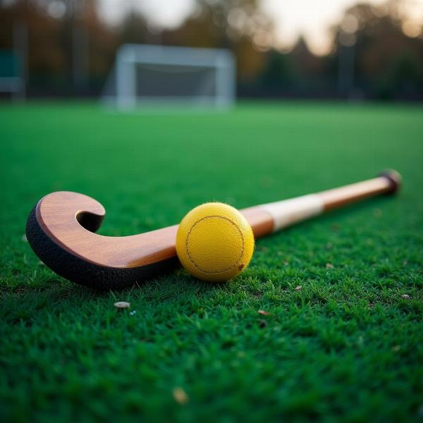 Hockey Stick and Ball on Field