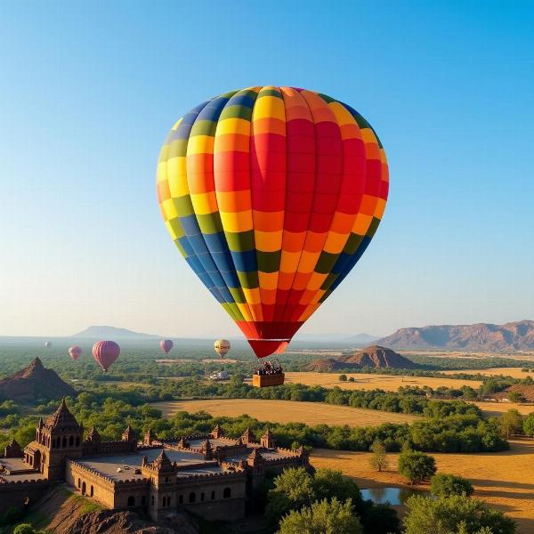 Hot Air Balloon Soaring Over Indian Landscape