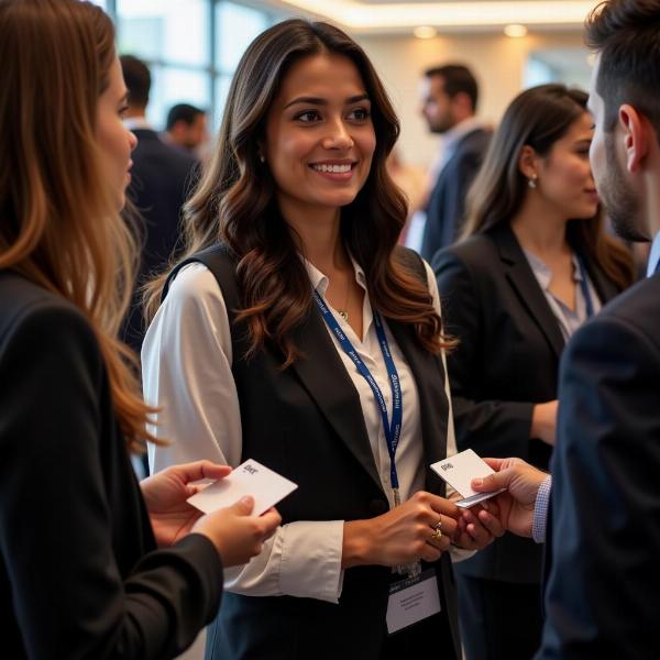 Indian businesswoman networking at a conference