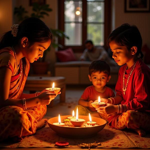 Indian Family Expressing Gratitude during Diwali