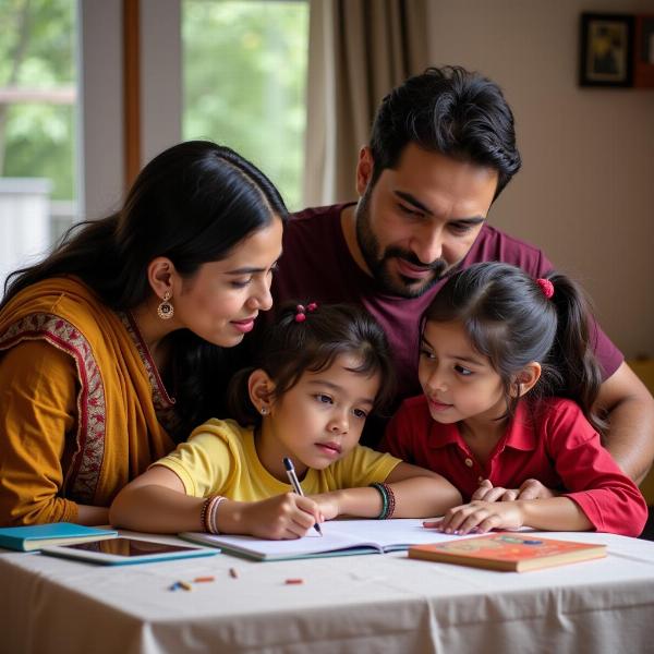 Indian family supporting their child's education