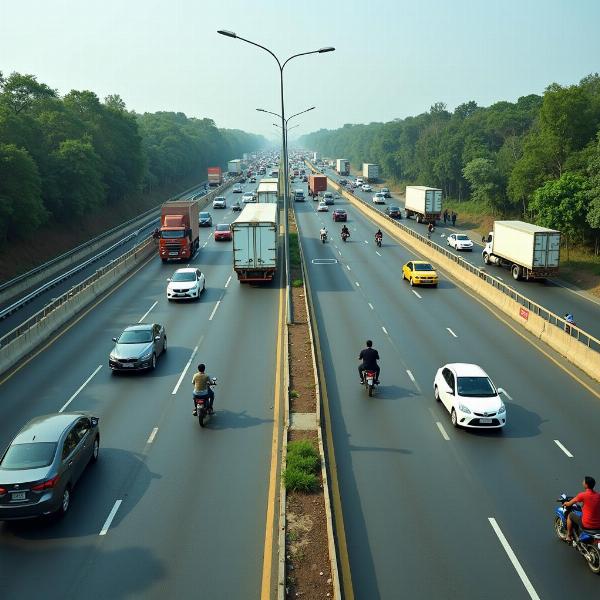 Busy Traffic on an Indian Highway