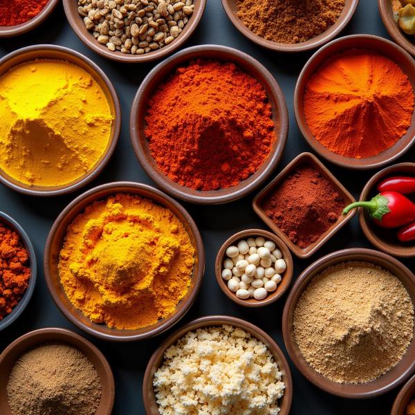 Various Indian Spices in Bowls