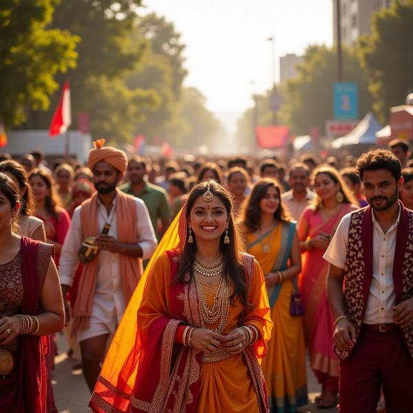 A vibrant Indian wedding procession