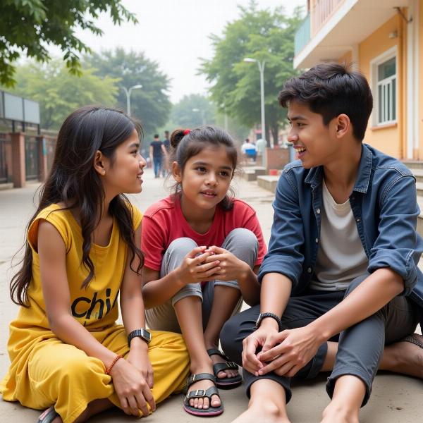 Young people in India spending leisure time together.