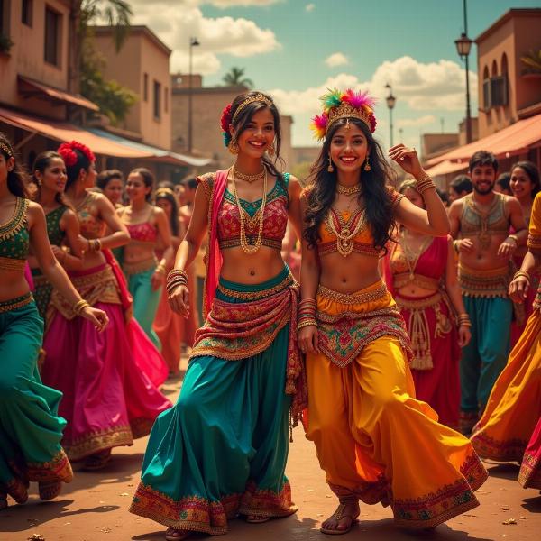 Bollywood dancers performing with energy and passion