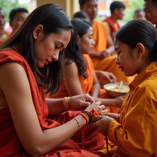 Kalawa Being Tied on Wrist