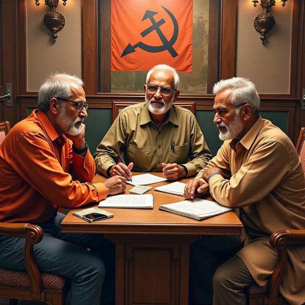 Image of Indian communist leaders studying Lenin's works