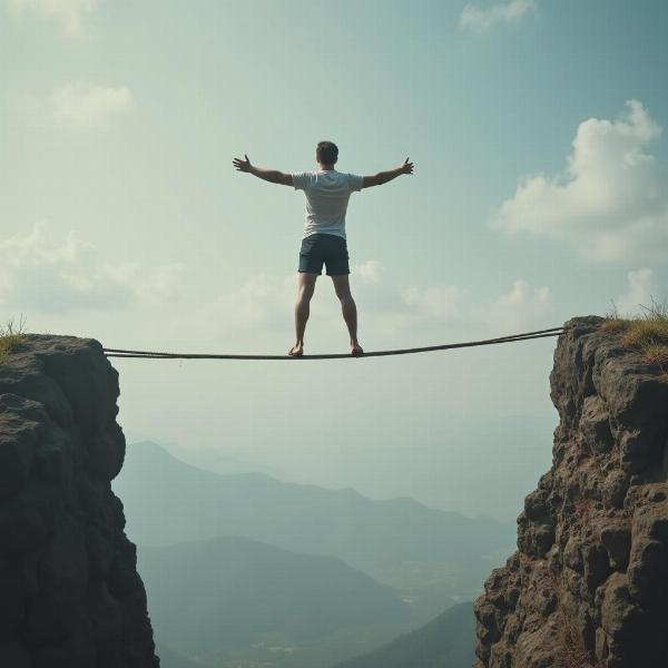 Man Walking a Tightrope