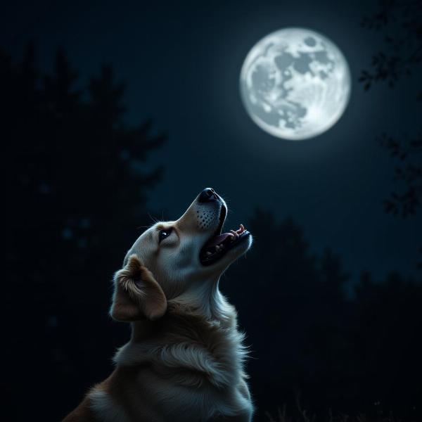 A dog howling at the moon