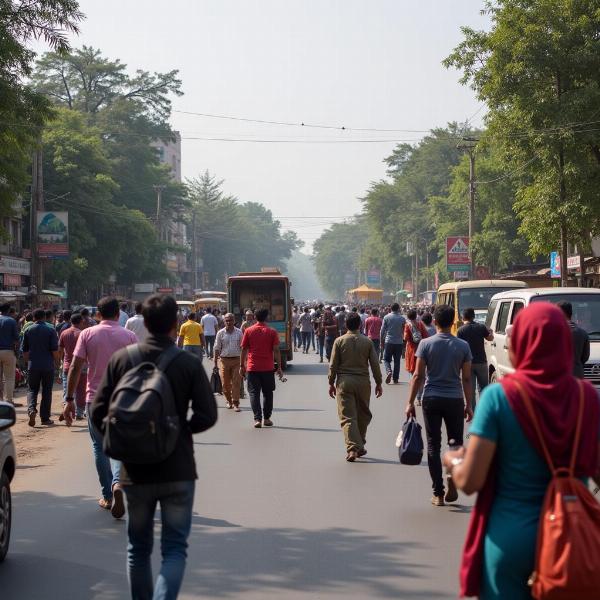 Crossing the street carefully in India